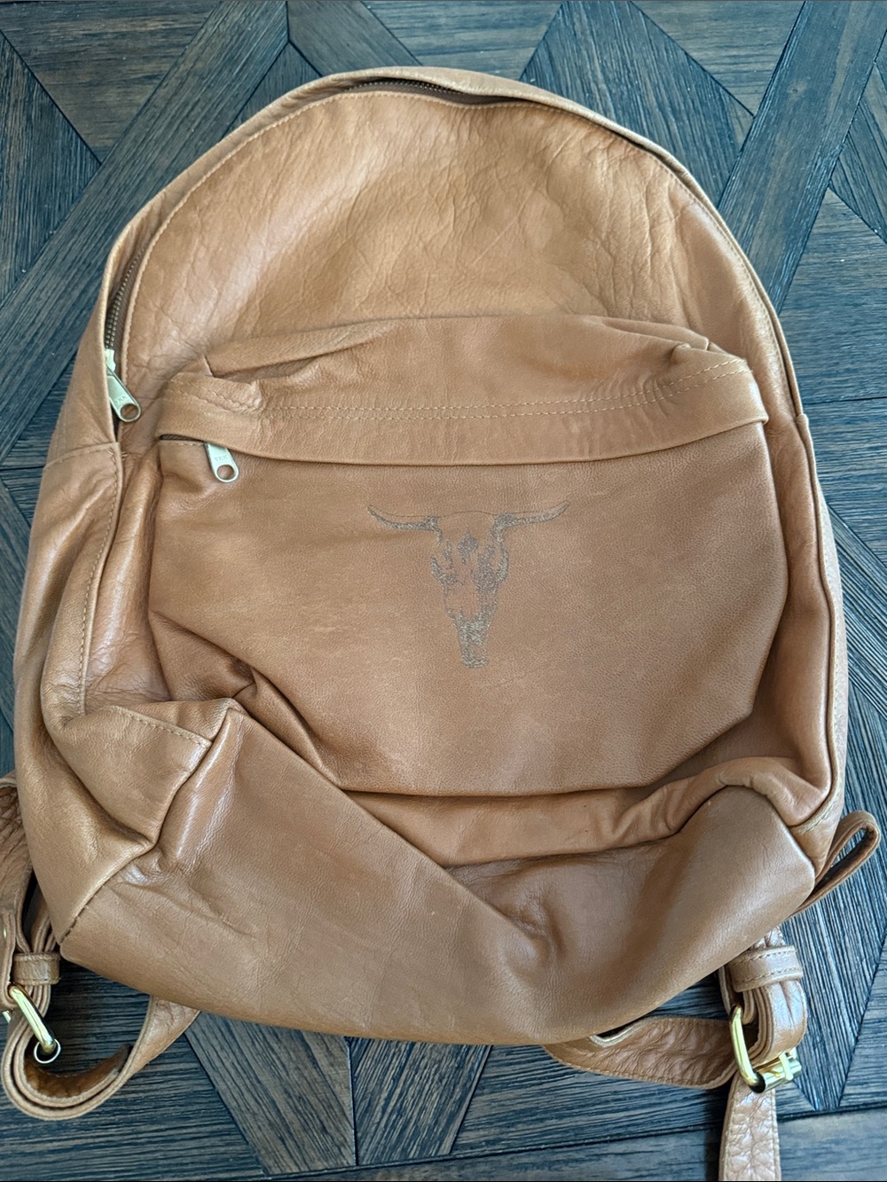 Alola Maui Camel Genuine Leather Backpack Longhorn Skull